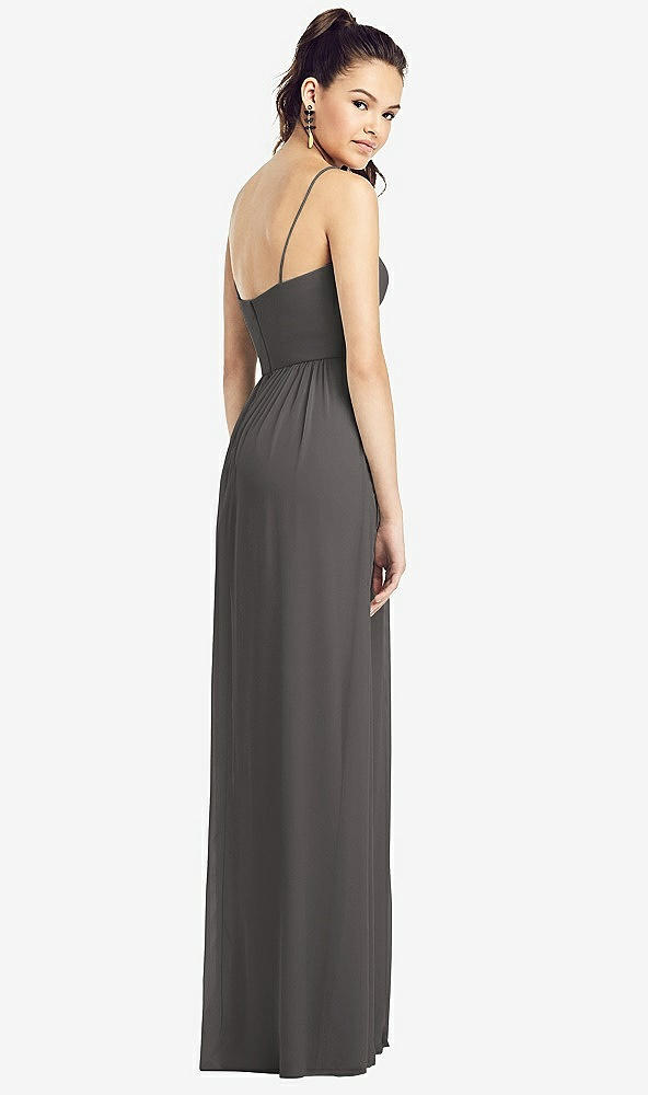 Back View - Caviar Gray Slim Spaghetti Strap Chiffon Dress with Front Slit 