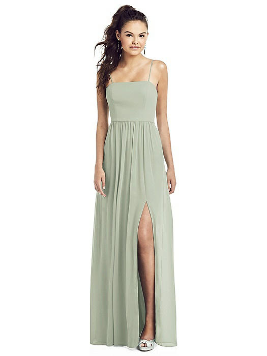 Slim Spaghetti Strap Chiffon Dress with Front Slit 