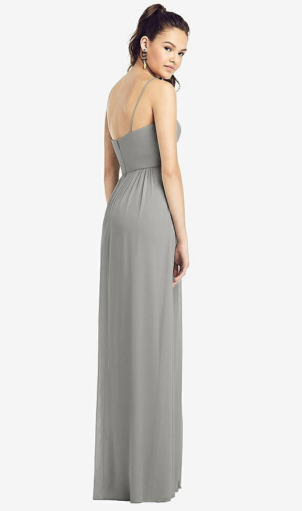 Back View - Chelsea Gray Slim Spaghetti Strap Chiffon Dress with Front Slit 