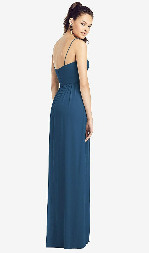 Back View - Dusk Blue Slim Spaghetti Strap Chiffon Dress with Front Slit 