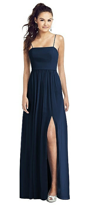 Slim Spaghetti Strap Chiffon Dress with Front Slit 