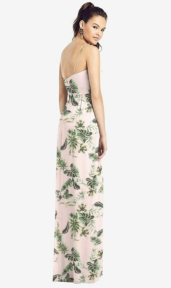 Back View - Palm Beach Print Slim Spaghetti Strap Chiffon Dress with Front Slit 