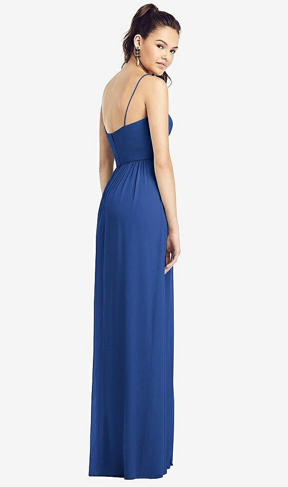 Back View - Classic Blue Slim Spaghetti Strap Chiffon Dress with Front Slit 