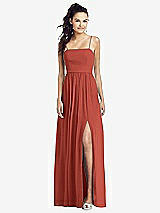 Front View Thumbnail - Amber Sunset Slim Spaghetti Strap Chiffon Dress with Front Slit 