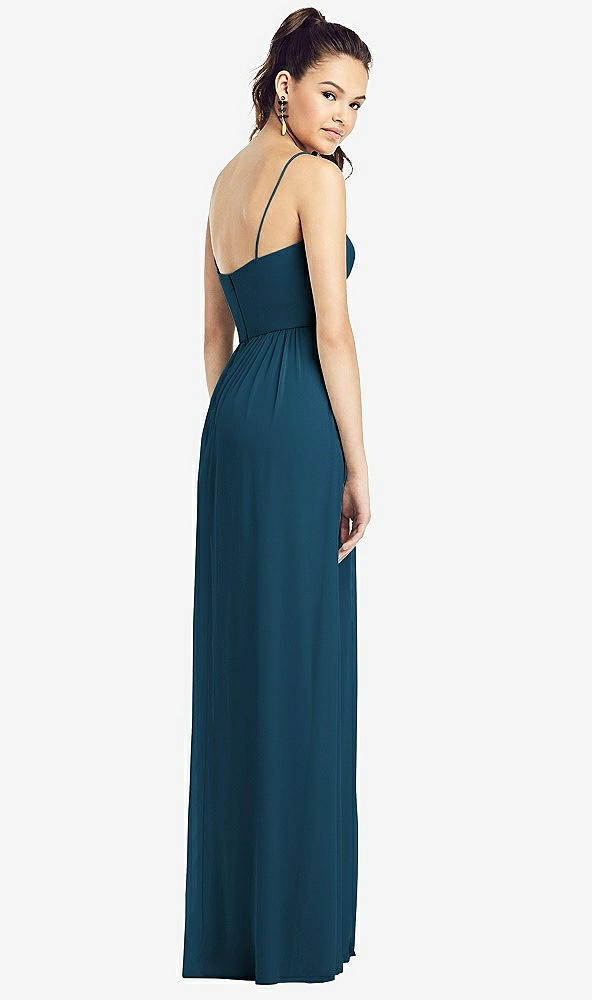 Back View - Atlantic Blue Slim Spaghetti Strap Chiffon Dress with Front Slit 