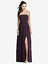 Front View Thumbnail - Aubergine Slim Spaghetti Strap Chiffon Dress with Front Slit 