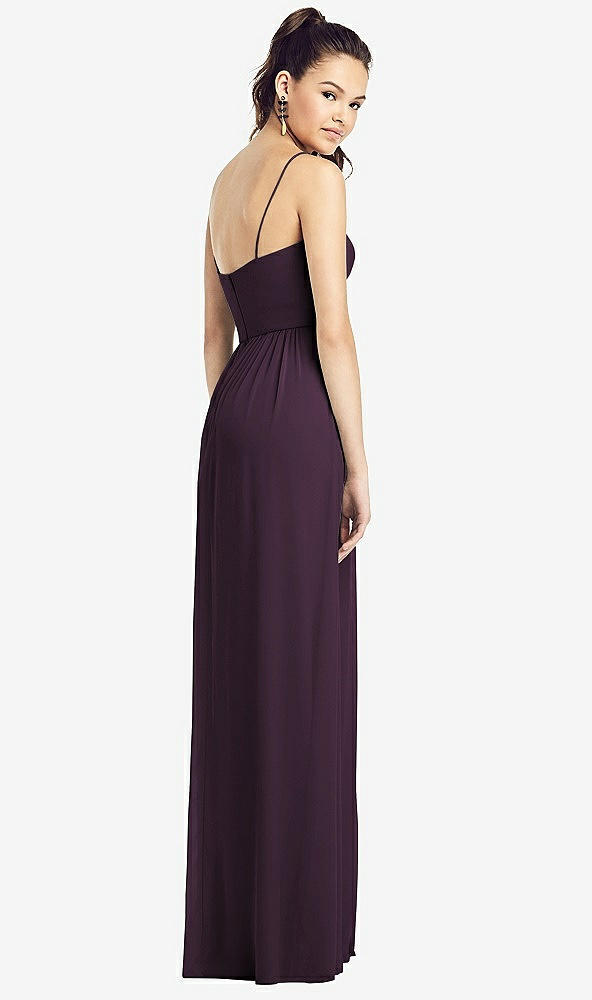 Back View - Aubergine Slim Spaghetti Strap Chiffon Dress with Front Slit 