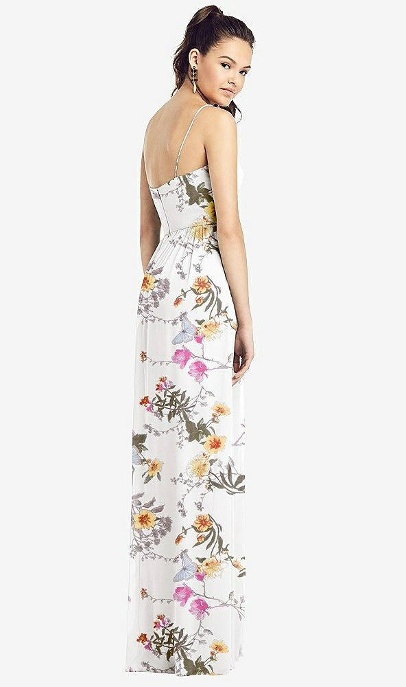 Back View - Butterfly Botanica Ivory Slim Spaghetti Strap Chiffon Dress with Front Slit 