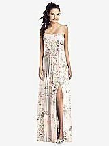 Front View Thumbnail - Blush Garden Slim Spaghetti Strap Chiffon Dress with Front Slit 