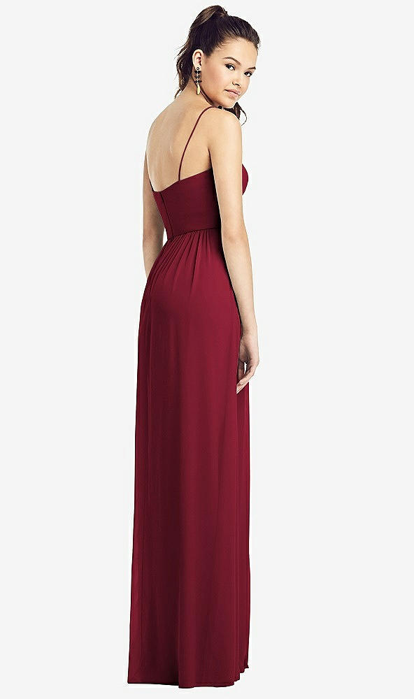 Back View - Burgundy Slim Spaghetti Strap Chiffon Dress with Front Slit 