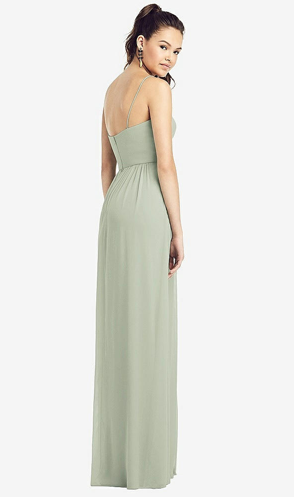 Back View - Celadon Slim Spaghetti Strap Chiffon Dress with Front Slit 