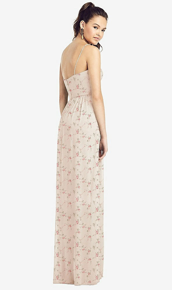 Back View - Coquette Floral Print Slim Spaghetti Strap Chiffon Dress with Front Slit 