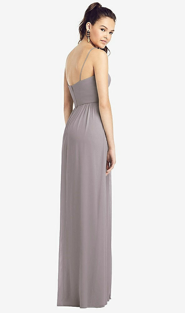 Back View - Cashmere Gray Slim Spaghetti Strap Chiffon Dress with Front Slit 