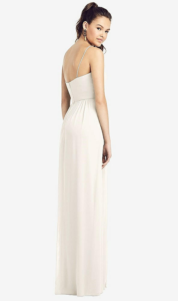 Back View - Ivory Slim Spaghetti Strap Chiffon Dress with Front Slit 