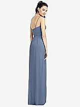 Rear View Thumbnail - Larkspur Blue Slim Spaghetti Strap Chiffon Dress with Front Slit 