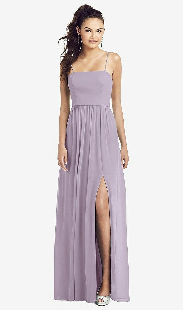 Front View - Lilac Haze Slim Spaghetti Strap Chiffon Dress with Front Slit 