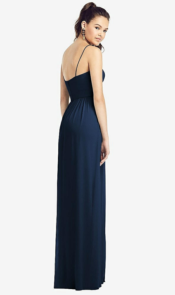 Back View - Midnight Navy Slim Spaghetti Strap Chiffon Dress with Front Slit 