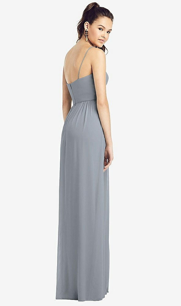 Back View - Platinum Slim Spaghetti Strap Chiffon Dress with Front Slit 