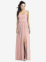 Front View Thumbnail - Rose - PANTONE Rose Quartz Slim Spaghetti Strap Chiffon Dress with Front Slit 