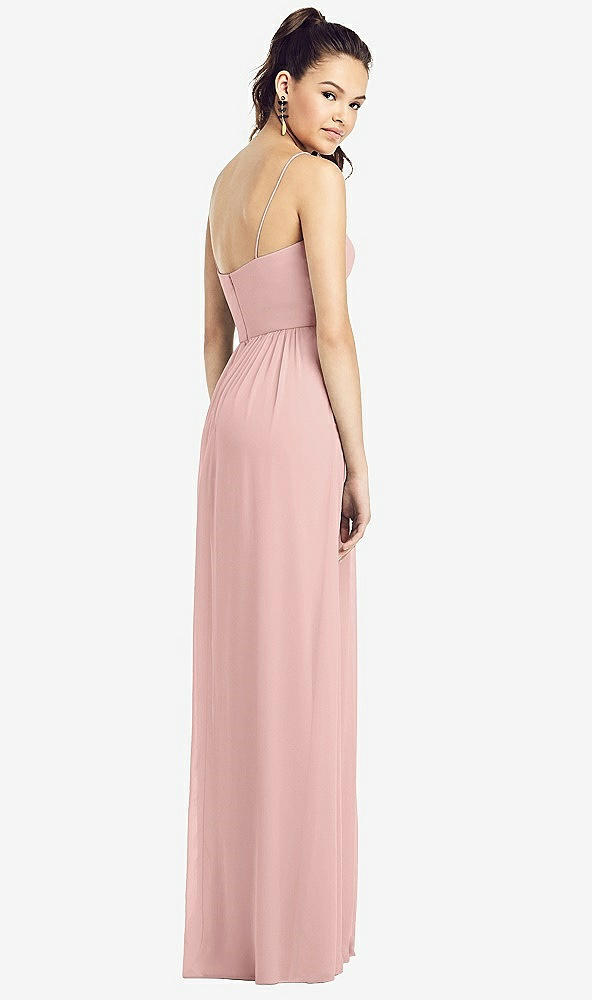 Back View - Rose - PANTONE Rose Quartz Slim Spaghetti Strap Chiffon Dress with Front Slit 