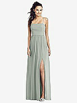 Front View Thumbnail - Willow Green Slim Spaghetti Strap Chiffon Dress with Front Slit 