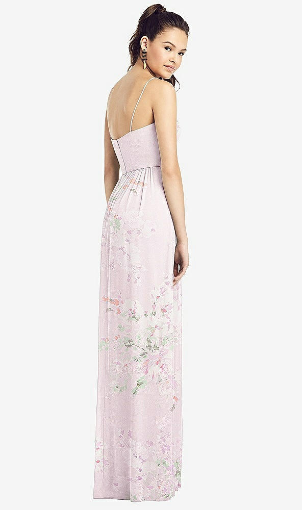 Back View - Watercolor Print Slim Spaghetti Strap Chiffon Dress with Front Slit 