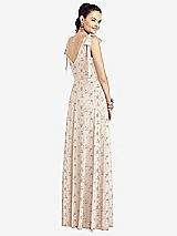 Rear View Thumbnail - Coquette Floral Print Bow-Shoulder V-Back Chiffon Gown with Front Slit