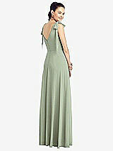 Rear View Thumbnail - Sage Bow-Shoulder V-Back Chiffon Gown with Front Slit