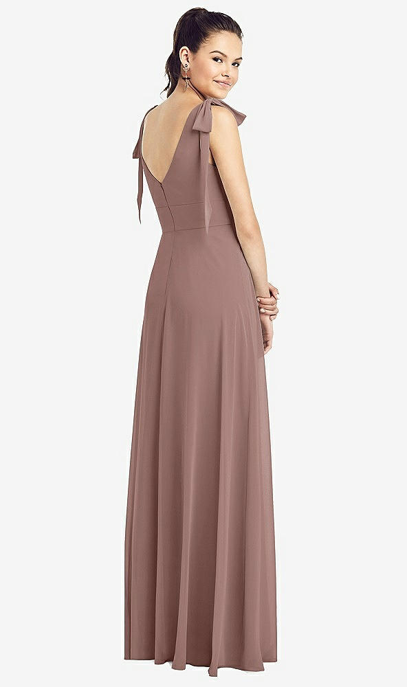 Back View - Sienna Bow-Shoulder V-Back Chiffon Gown with Front Slit