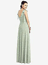 Rear View Thumbnail - Vintage Primrose Sage Bow-Shoulder V-Back Chiffon Gown with Front Slit