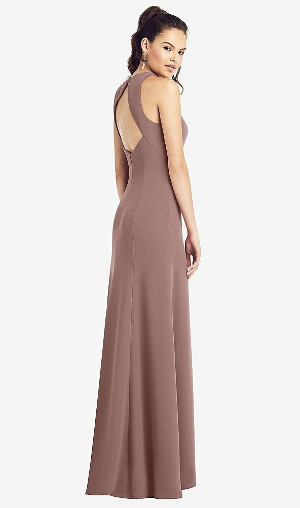 Back View - Sienna Open-Back Jewel Neck Trumpet Gown with Front Slit