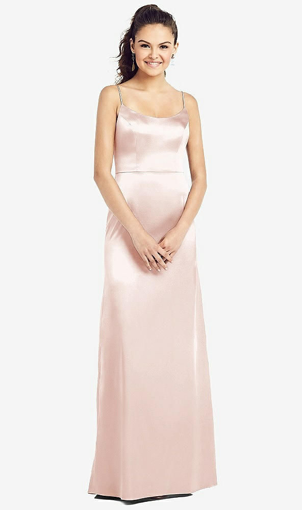 Front View - Blush Slim Spaghetti Strap V-Back Trumpet Gown