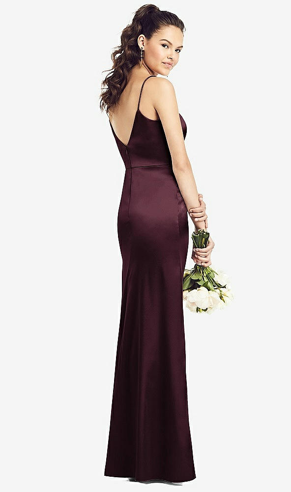 Back View - Bordeaux Slim Spaghetti Strap V-Back Trumpet Gown