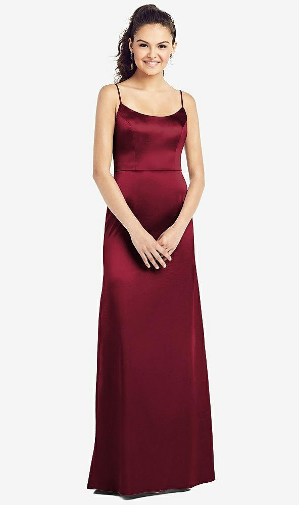 Front View - Burgundy Slim Spaghetti Strap V-Back Trumpet Gown