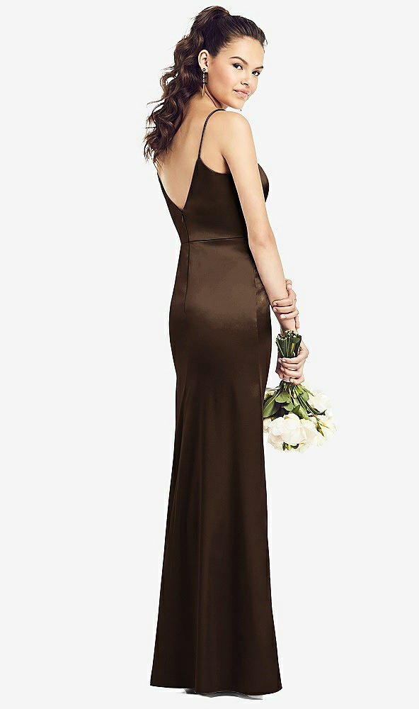 Back View - Espresso Slim Spaghetti Strap V-Back Trumpet Gown