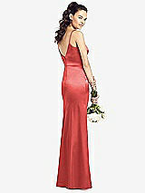 Rear View Thumbnail - Perfect Coral Slim Spaghetti Strap V-Back Trumpet Gown