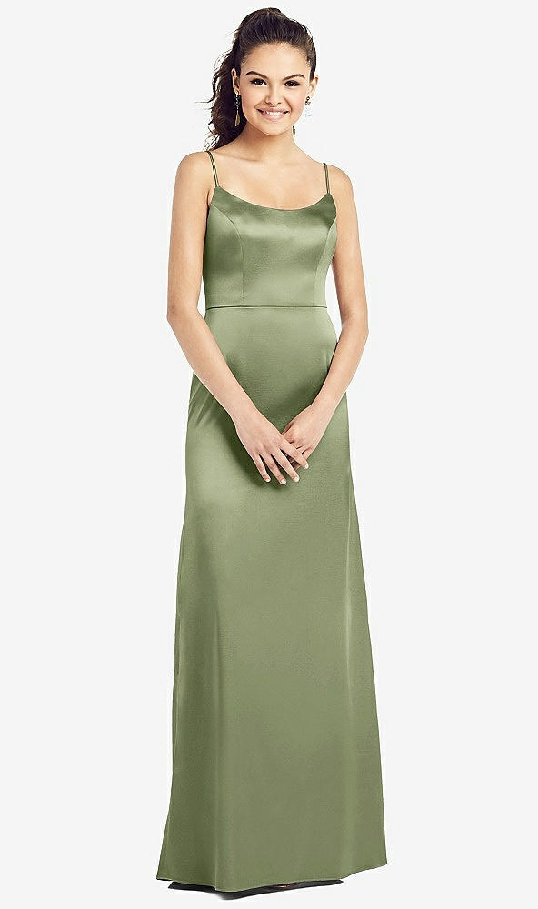 Front View - Kiwi Slim Spaghetti Strap V-Back Trumpet Gown