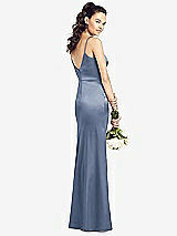 Rear View Thumbnail - Larkspur Blue Slim Spaghetti Strap V-Back Trumpet Gown