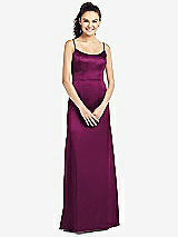 Front View Thumbnail - Merlot Slim Spaghetti Strap V-Back Trumpet Gown