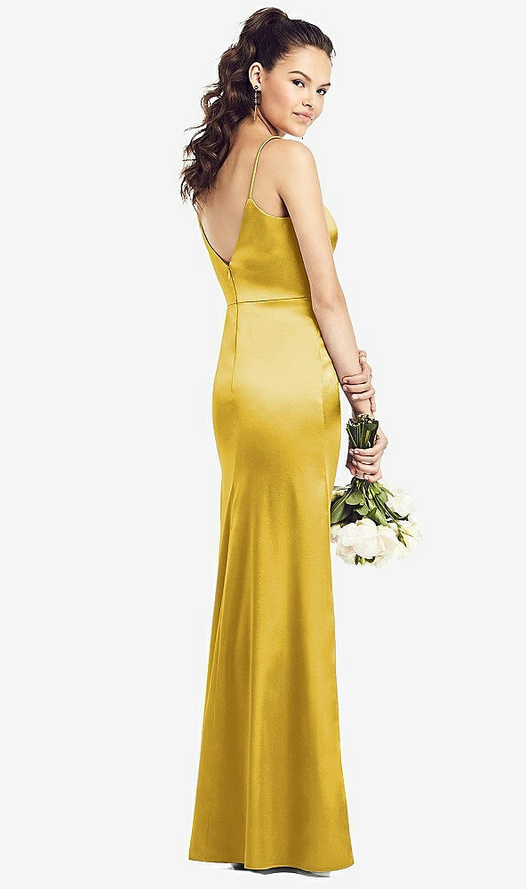 Back View - Marigold Slim Spaghetti Strap V-Back Trumpet Gown