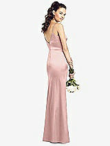 Rear View Thumbnail - Rose - PANTONE Rose Quartz Slim Spaghetti Strap V-Back Trumpet Gown