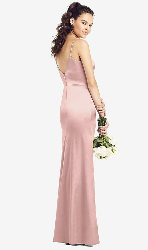 Back View - Rose - PANTONE Rose Quartz Slim Spaghetti Strap V-Back Trumpet Gown