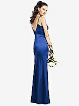 Rear View Thumbnail - Sapphire Slim Spaghetti Strap V-Back Trumpet Gown