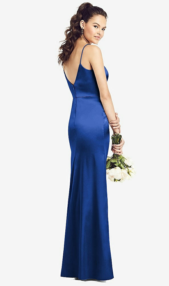 Back View - Sapphire Slim Spaghetti Strap V-Back Trumpet Gown