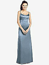 Front View Thumbnail - Slate Slim Spaghetti Strap V-Back Trumpet Gown