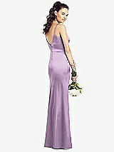 Rear View Thumbnail - Wood Violet Slim Spaghetti Strap V-Back Trumpet Gown