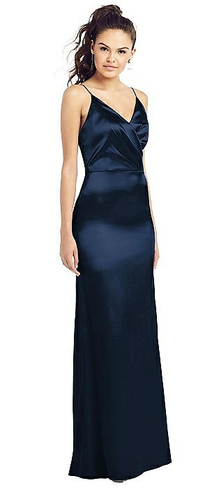 Slim Spaghetti Strap Wrap Bodice Trumpet Gown