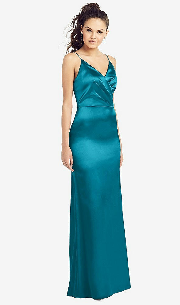 Front View - Oasis Slim Spaghetti Strap Wrap Bodice Trumpet Gown