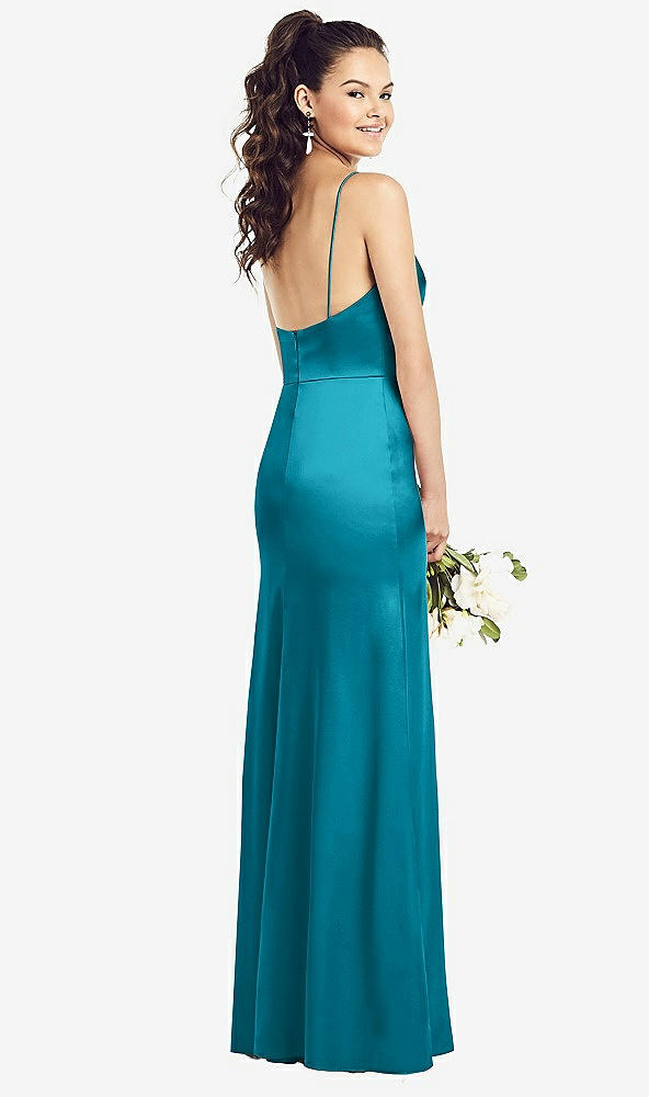 Back View - Oasis Slim Spaghetti Strap Wrap Bodice Trumpet Gown