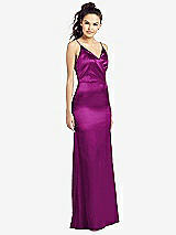 Front View Thumbnail - Persian Plum Slim Spaghetti Strap Wrap Bodice Trumpet Gown